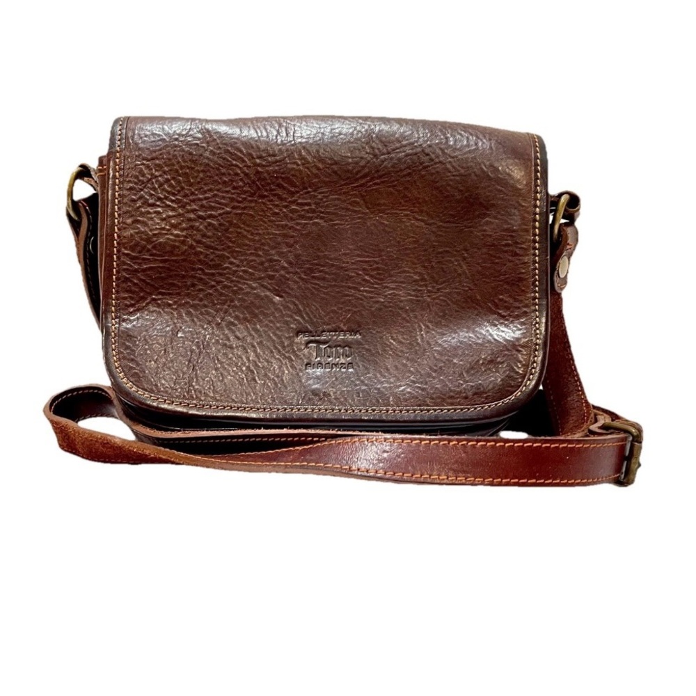 VTG Pelletteria Italy Toro Firenze Small Brown Leather Foldover Crossbody Purse